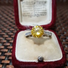 Diamonique Sterling Silver Ring Simulated Canary Diamond UK Size M / EU 52