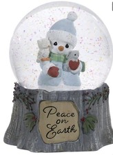 Snowman Musical Snow Globe Precious Moments Joy to the World Peace on Earth