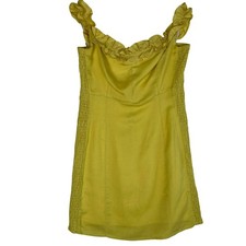 ASTR The Label Mini Dress Ruffle Straps Smocked Yellow Lyocell Blend Medium