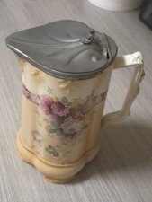 vintage / Antique Staffordshire pitcher hand-painted pewter lid. J Kent Ltd VGC