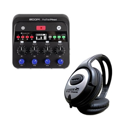 Zoom PodTrak P4next Audio-Recorder 4-Spur Podcast-Mixer mit keepdrum Kopfhörer