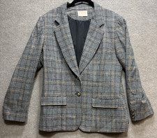 Vtg 90s Pendleton Women's Blazer Tan Black Plaid 100 Virgin Wool Size Large GUC