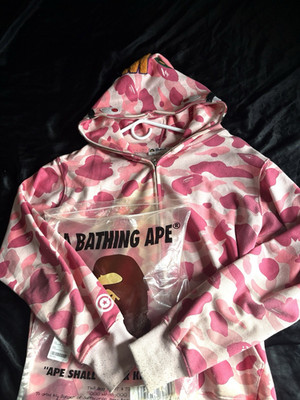 A Bathing Ape BAPE Pink/White Camo Full Zip Cotton Hoodie Unisex M
