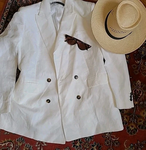 OFF WHITE Giacca tuta blazer lino donna Zara M ecrù bianco sporco aderente 3633 509 $189