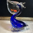 Vintage Venetian Crafted Murano Glass Pelican w Fish in Mouth 8" Deep Cobalt