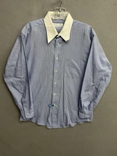 Christian Dior Men’s Button Up Long Sleeve Shirt Size 15-1/2 32-33 Blue White