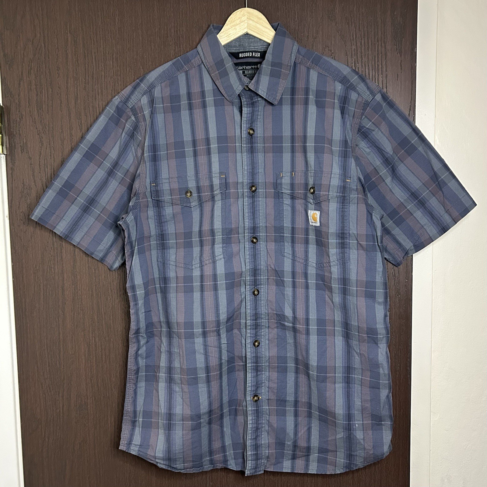 Carhartt Rugged Flex Lightweight Work Shirt Mens Medium Relaxed Fit Plaid thumbnail 2
