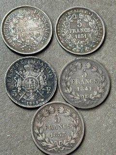 Lot De 5 Pièces De Monnaie 5 Francs En Argent