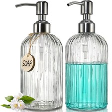 2PACK 18 Oz Glass Soap Dispenser with Rust Proof Stainless Steel Pump