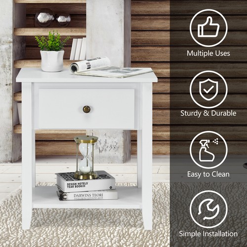 Costway Nightstand Table Chest Sofa Table End Beside Table Accent Table White - Picture 5 of 7