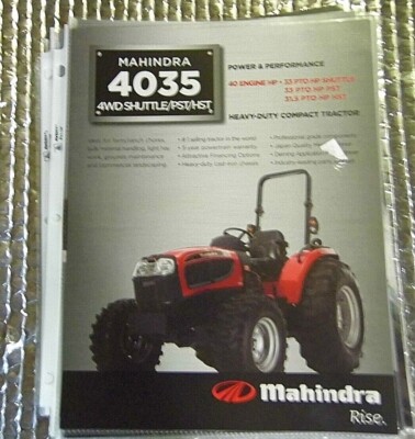 Factory  Dealership Specs Brochure Mahindra 2012 Tractor 4035 PST/HS 4WD Shuttle