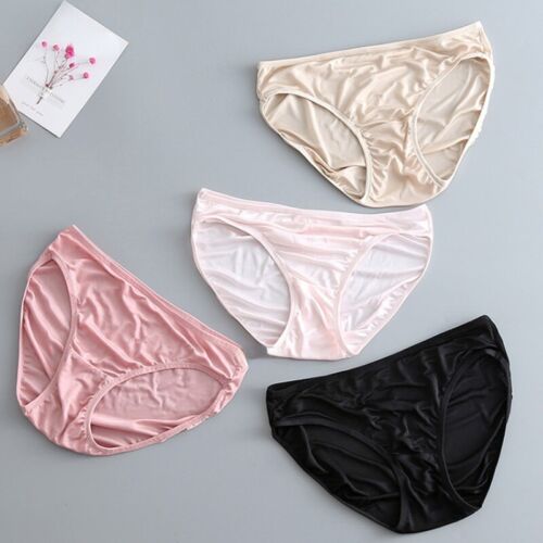2 Pairs Women Silk Panties Briefs Lingerie Knickers Underwear Solid Comfy Soft - Picture 1 of 20
