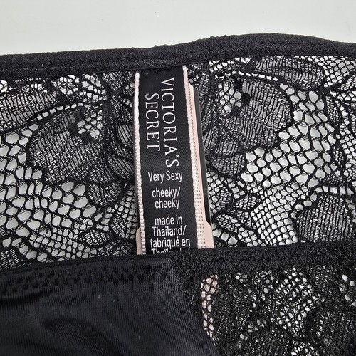 Victoria's Secret Muy Sexy Nuevo Con Etiquetas Mediano Negro Floral Encaje Tanga Descarada Panty 2pr - Imagen 2 de 4