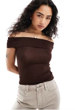 Cotton On Women's Chloe Off The Shoulder Top Blouse Dark Oak Brown Size S NEW