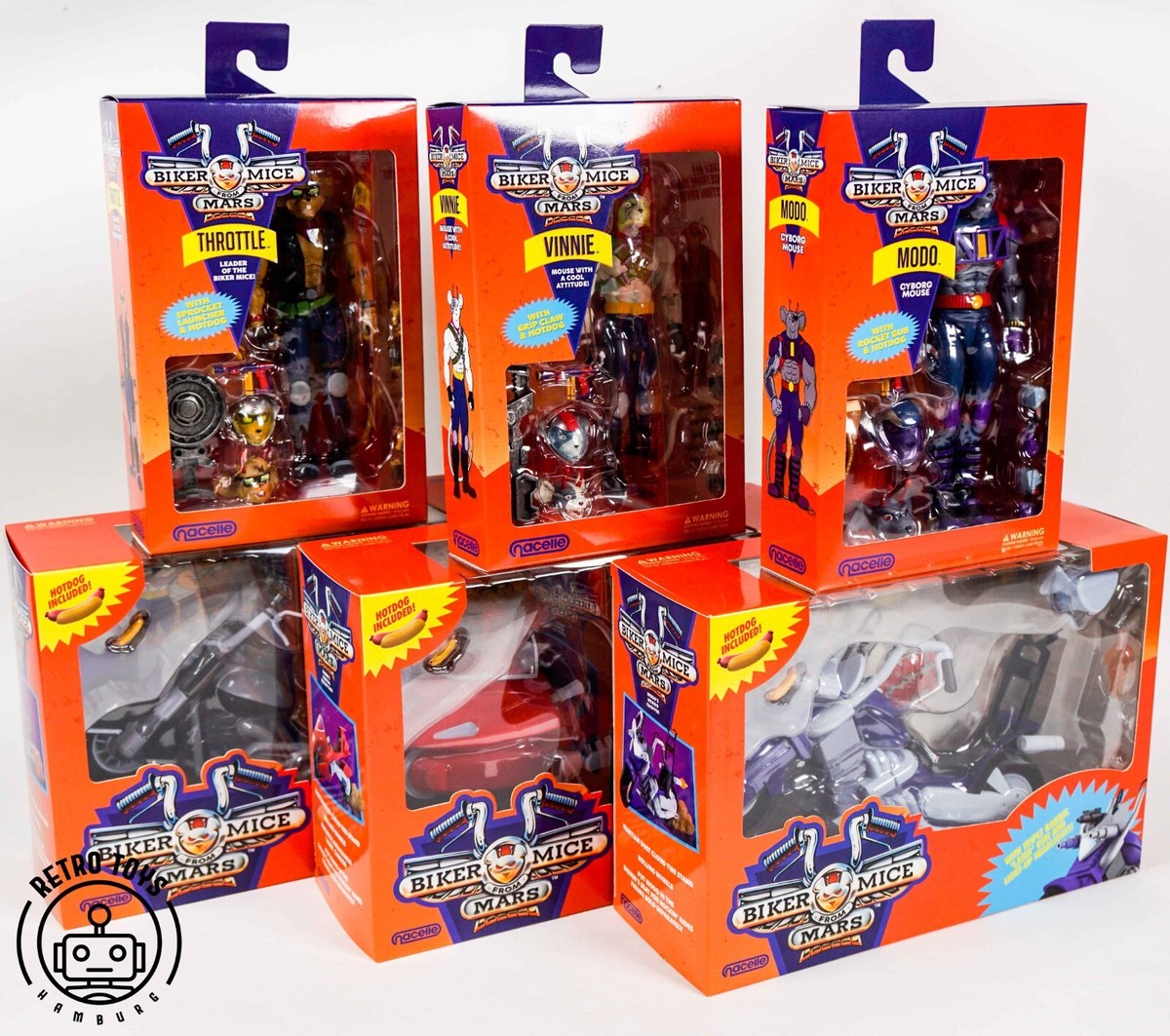 BIKER MICE FROM MARS 3 FIGURES + BIKES FULL SET THROTTLE VINNIE