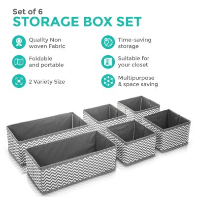 6 ABSCHNITTE LEINWAND AUFBEWAHRUNGSBOX KLEIDERSCHRANK ORGANISATOR SCHUBLADE ORGANISATOR SOCKEN KRAWATTEN ORDENTLICH