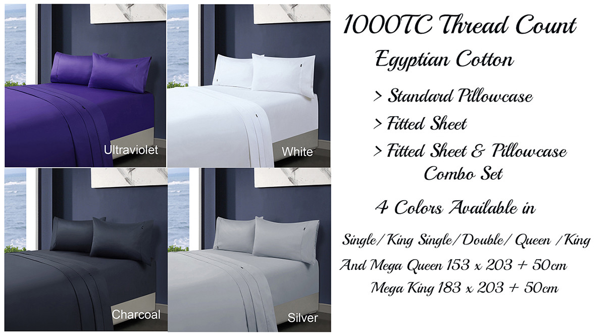 40cm or 50cm Wall 1500TC Egyptian Cotton Fitted Sheet Pillowcase/s