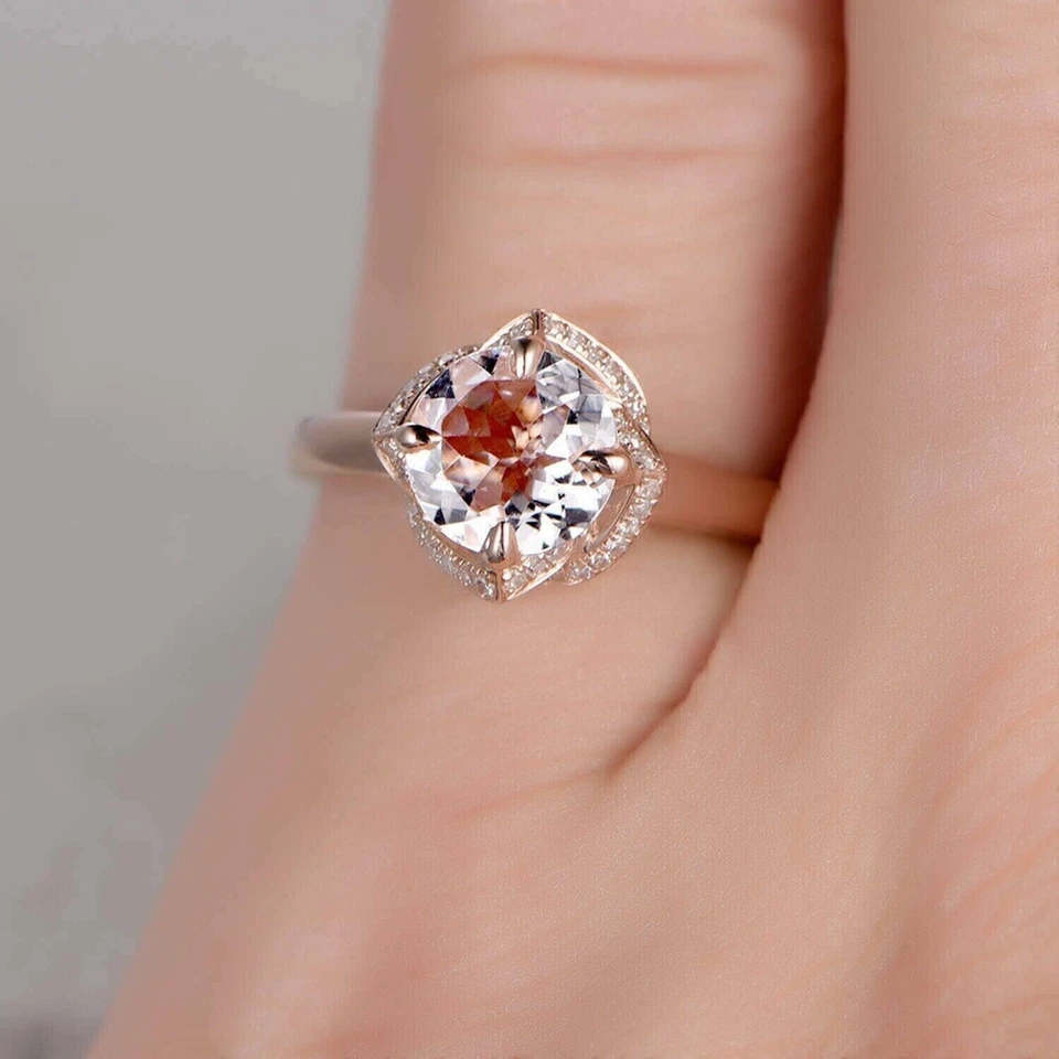 3 Ct Round Cut Simulated Peach Morganite Engagement Ring In 14k Rose Gold Plated - Image 3 of 4
