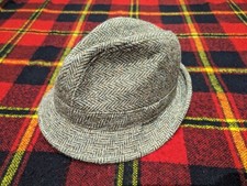 Vintage Harris Tweed Scottish Wool Fedora Trilby Hat Size M
