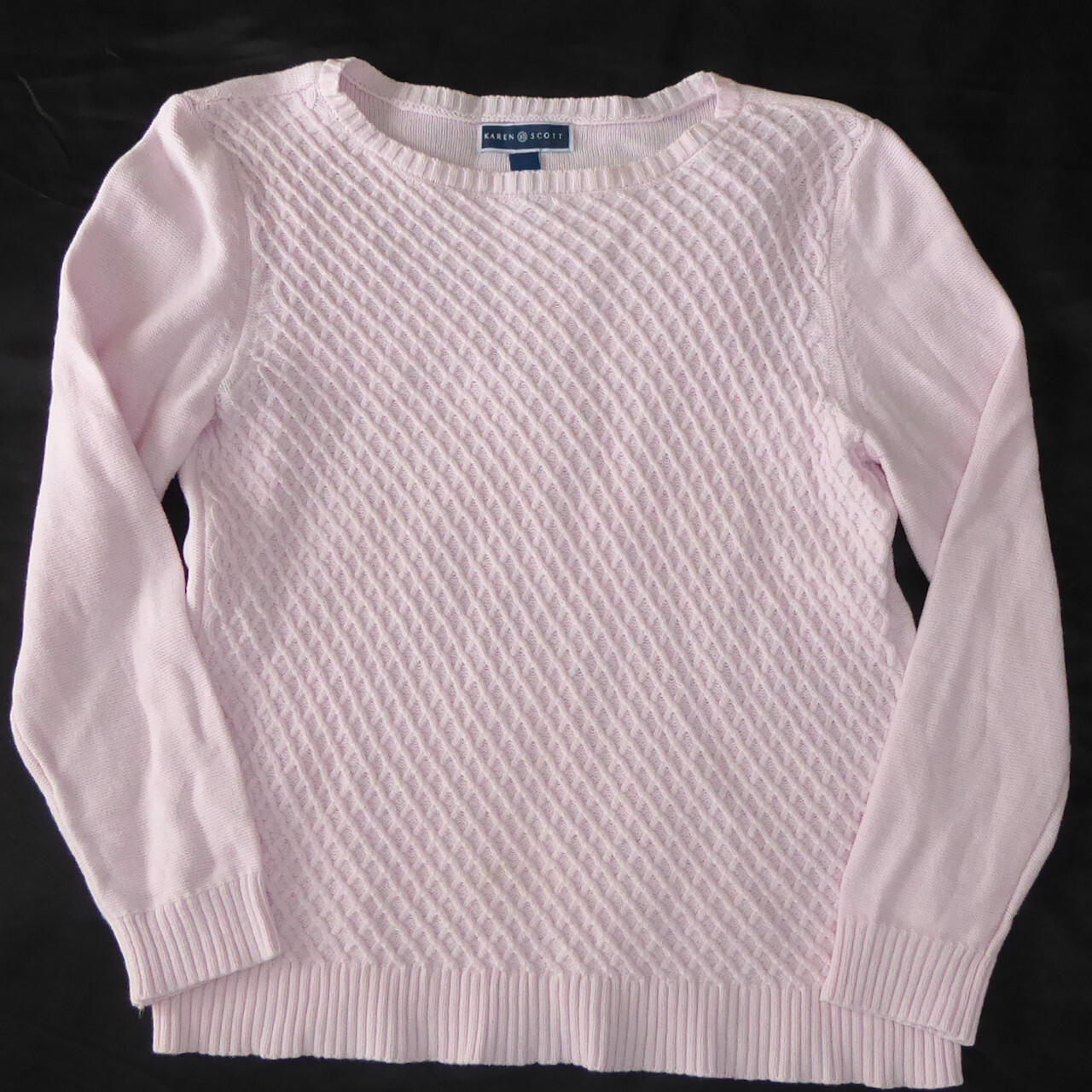 WOMENS LIGHT PINK SWEATER KAREN SCOTT 100% COTTON CLASSIC WINDOWPANE KNIT  GRID M | eBay