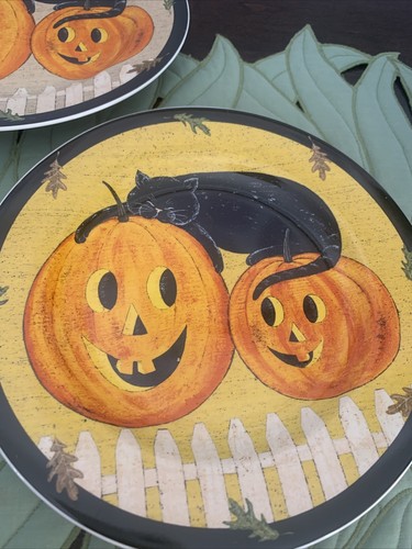 Sakura Pumpkin Dreams 3 Plates Black Cat All Different Warren Kimble Halloween - Picture 3 of 7