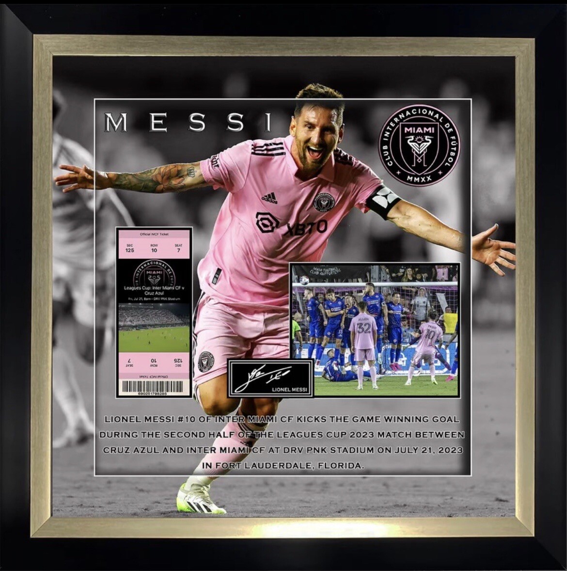 Lionel Messi Framed 3D Photo Facsimile Auto Inter Miami 1st Game