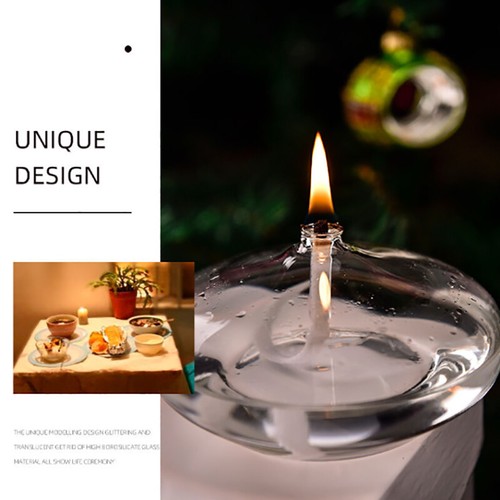 Handmade Oblate Transparent Glass Candlestick Oil Lamp With Wick Dinner Tabl SYL - Picture 4 of 12