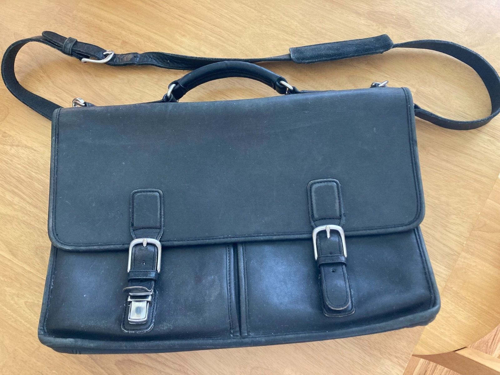 Coach Briefcase Leather Model 5328 Black Two Chrome B… Gem