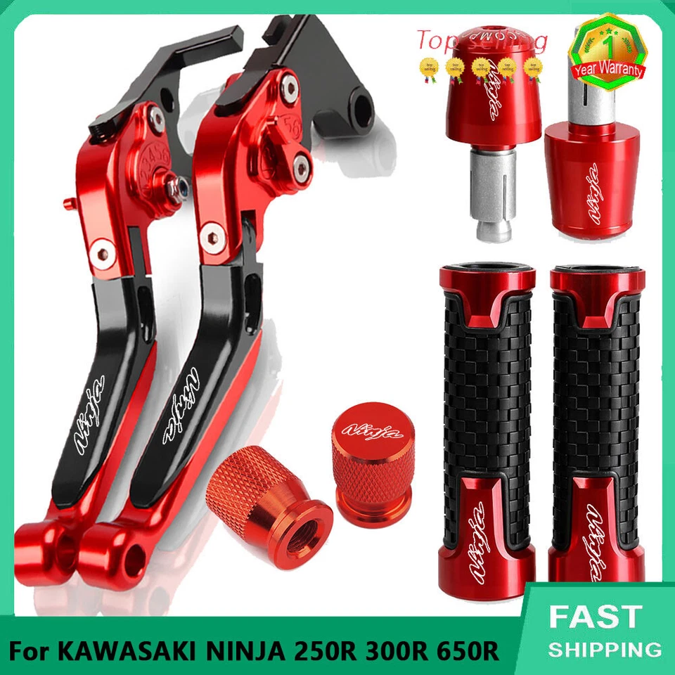 For KAWASAKI NINJA 250R 300R 650R CNC Handle Grips Cap Brake Clutch Levers Set Foto 2 de 4