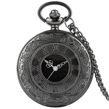 Black Roman Numerals Dial Men Women Pocket Watch with Pendant Chain Xmas Gifts