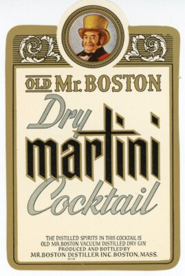 Orig. Vintage Label: old MR. BOSTON DRY MARTINI Cocktail 