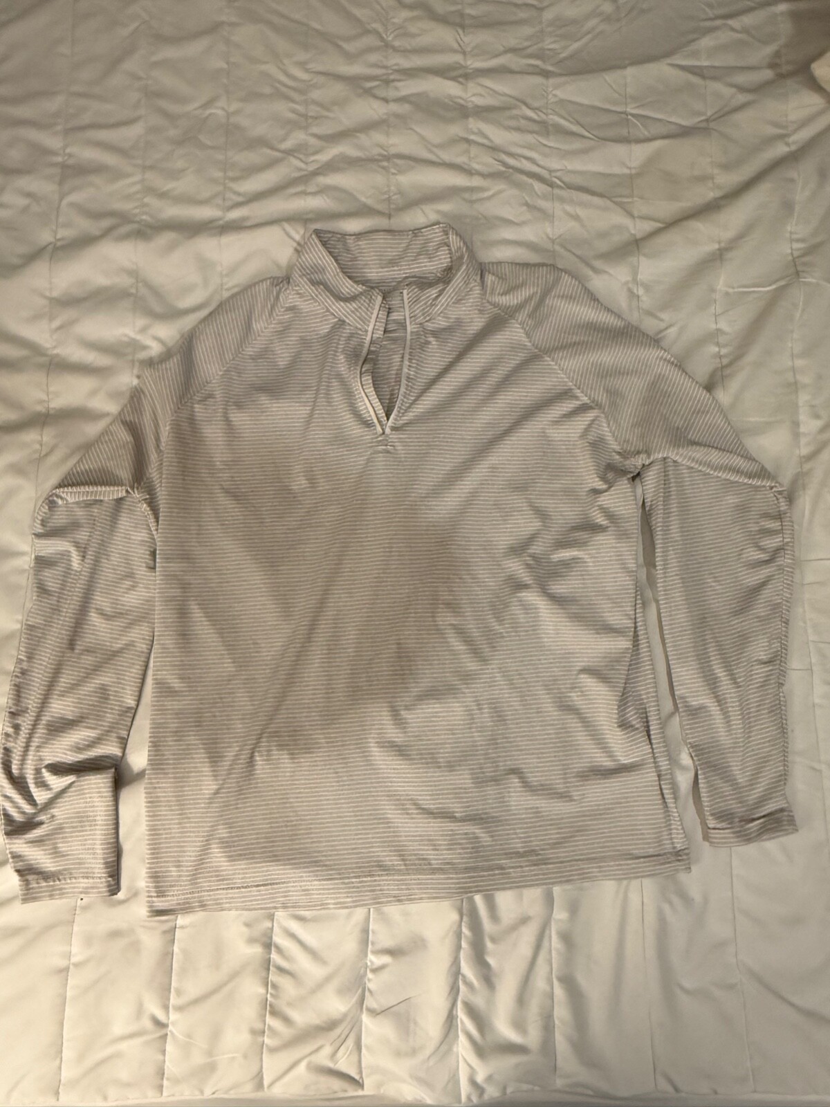 Holderness & Bourne Sweater Mens L Gray 1/4 Zip Pullover Striped MISSING ZIPPER