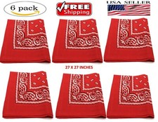 6-PACK REDPaisley Bandanas Six Big Large 27" x 27" Cotton Biker Headwraps