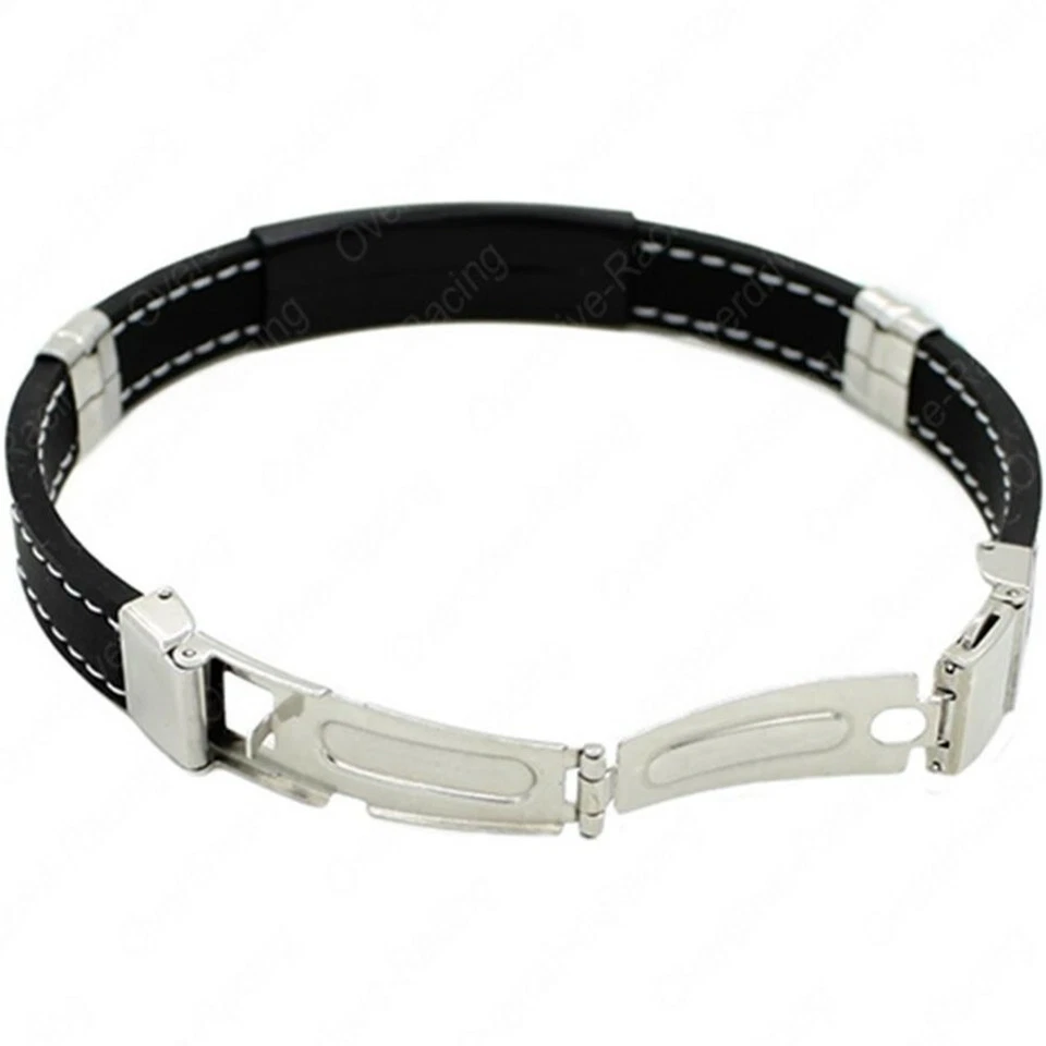 Kautschuk Herrenarmband Edelstahl Armband Herren Männer Armkette Biker schwarz - Bild 4 von 4