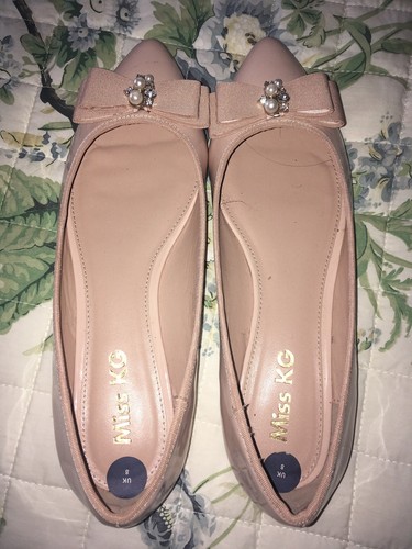 Miss KG Nude Pearl Bow Flat Point Shoes 