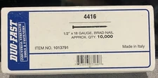 Duo-Fast 18 Gauge x 1/2" Long. Straight Brad Galvanized Finish Nails 10,000 Box