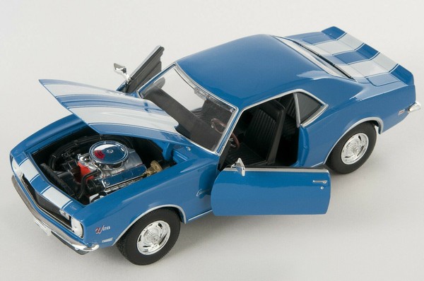 Blitz Versand Chevrolet Chevy Camaro Z28 1968 Blau Welly Modell Auto 1:24 Neu-image