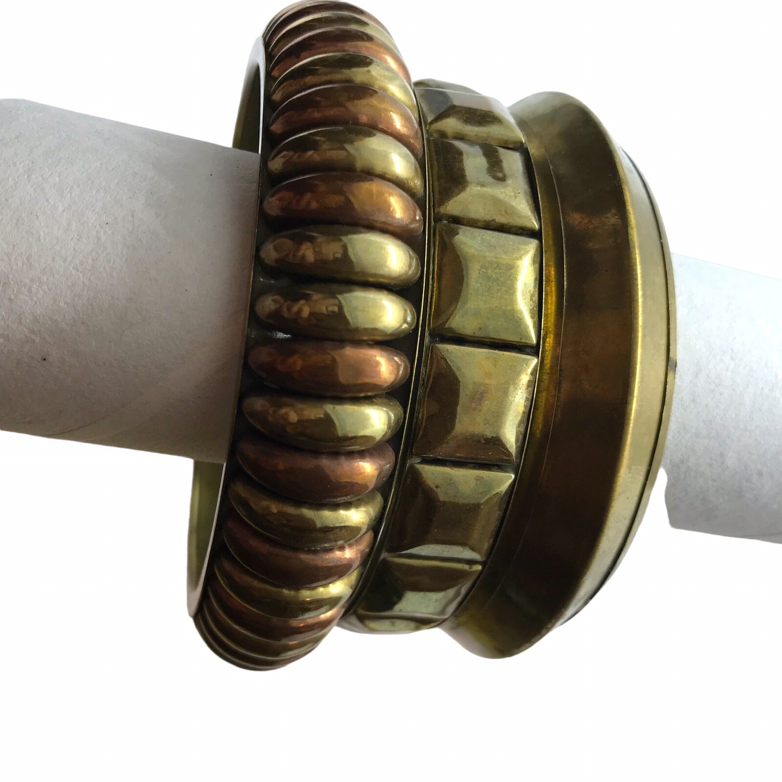 Vintage Bracelets Brass Boho Bangle Stack lot of … - image 1