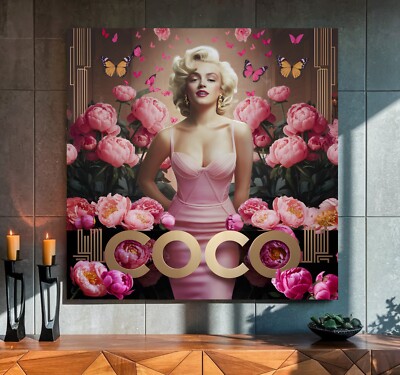 LEINWAND BILD BIS 140x140x5 Marilyn Monroe COCO CHANEL ROSA GOLD WANDBILD ROSEN