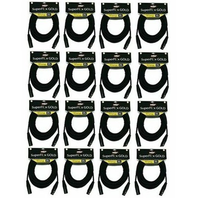 16 OSP SUPERFLEX GOLD Quality 25' ft Soft Felxible XLR Microphone Cables - Black