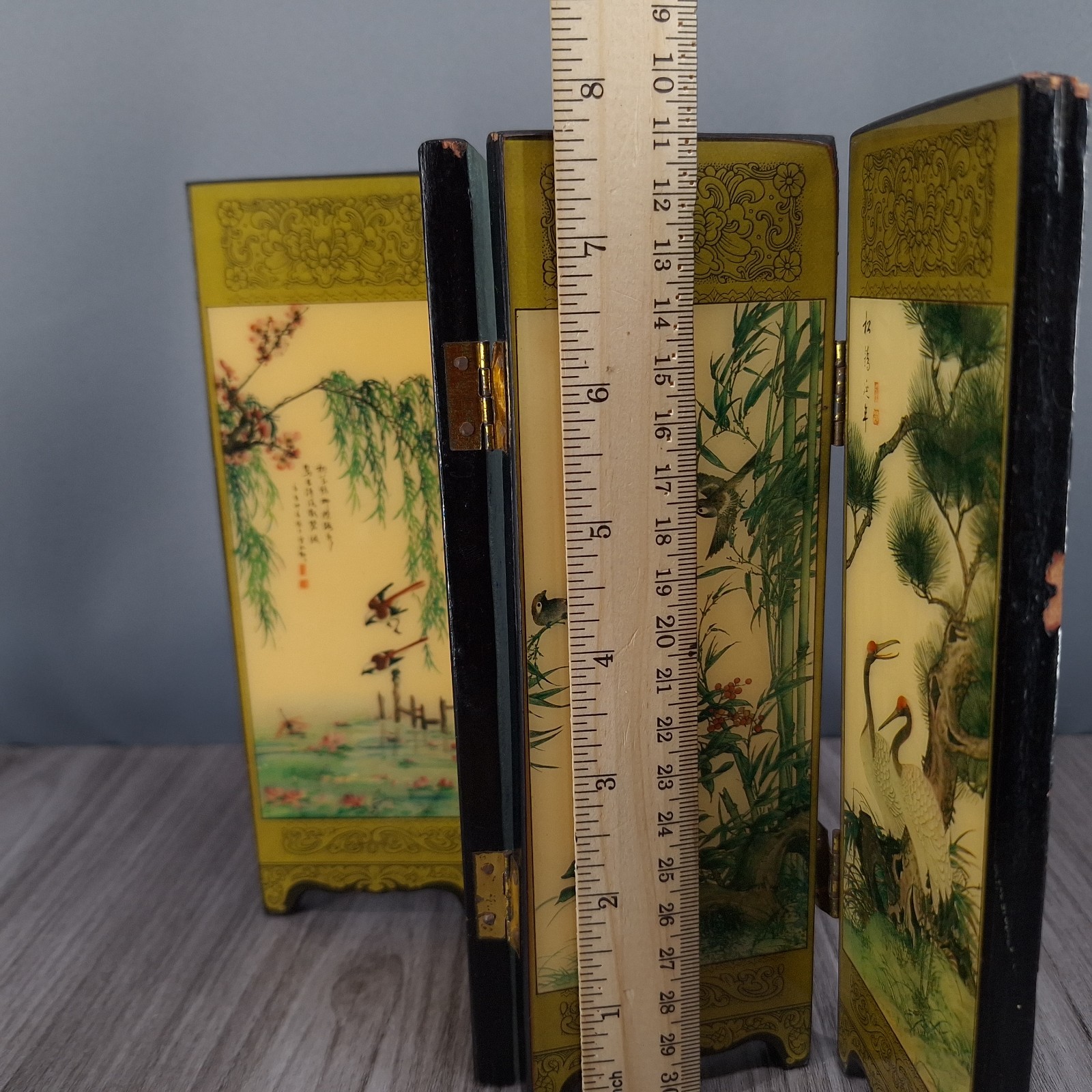 Vtg Asian Folding Table Screen 4 Panel Divider