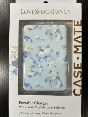 LoveShackFancy Case Mate Portable Charger Blue Floral NEW   
