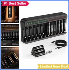 Rechargeable AA Batteries 12 Pack 2800mAh Ni-MH with Charger USB LED Indicator