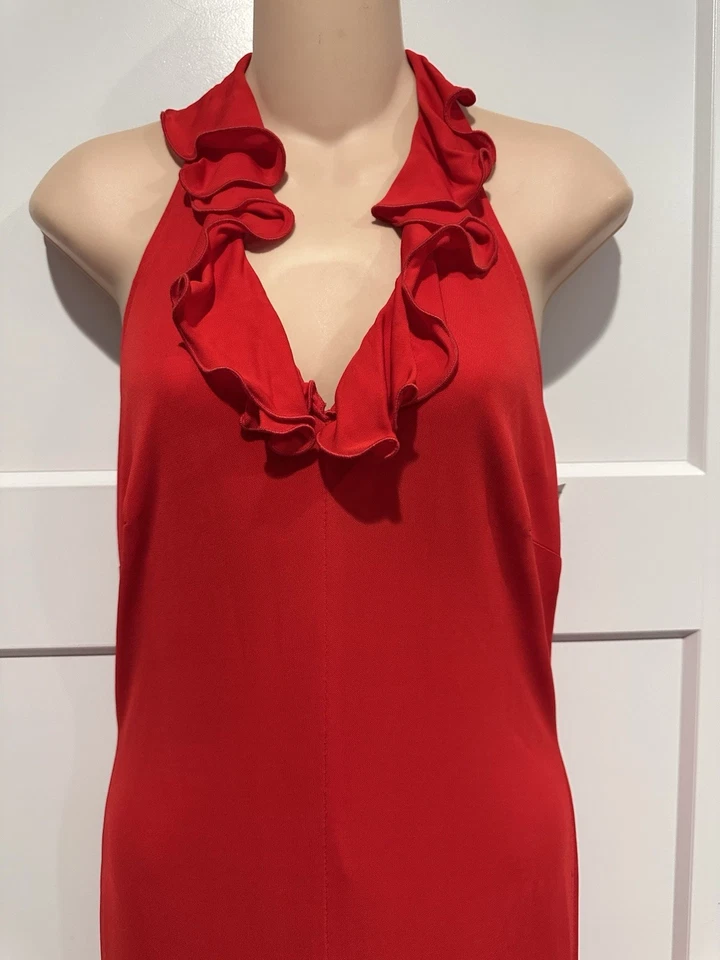 JS COLLECTIONS Red Ruffle Halter Jersey Long Maxi Gown Party Dress size 10 $168 - Image 3 of 4