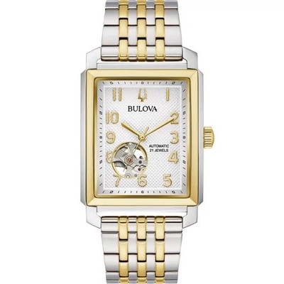 Bulova Unisex Watch Sutton Open Heart Silver Tone Dial Steel Bracelet 98A308