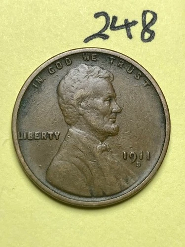1911-S LINCOLN WHEAT CENT, rare date, "VERY FINE" condition #248