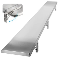 Folding Concession Shelf 68" x 12", Stainless Steel Drop Down Serving Food Sh...