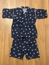 Jinbei 130cm Dinosaur/Fan Pattern Navy Kids Yukata Summer Kimono Japan