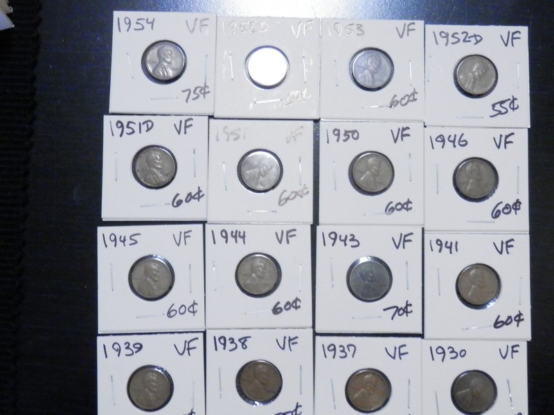 16 Circulated VF Lincoln Wheat Cents 1930 to 1954