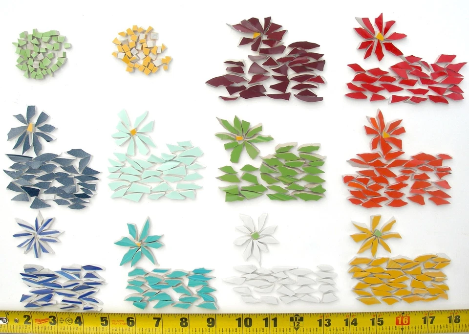 65 Small Wave Mosaic Tiles, Floral Petal Tile Color & Shape Variations - Image 1 of 1